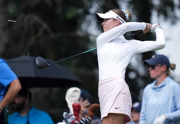 August 23, 2026, Edmonton, Ab, CANADA: Nelly Korda, of the U.S., hits her tee shot on the third hole during the final round at the LPGA, Golf Damen CPKC Canadian Women s Open golf tournament, in Edmonton, on Sunday, Aug. 23, 2026. Canada News - August 23, 2026  - ZUMAc35_ 20260823_zaf_c35_012 Copyright: xDarrylxDyckx