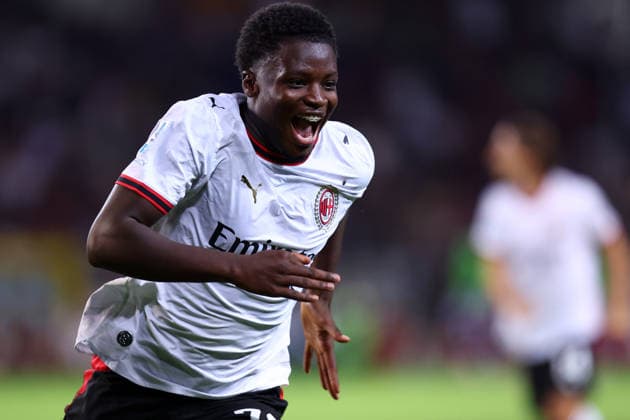 Torino FC v AC Milan - Serie A 2026 27 Alphadjo Cisse of Ac Milan celebrates after scoring his team s first goal during the Serie A match between Torino FC and AC Milan at Stadio Olimpico Grande Torino on August 23, 2026 in Turin, Italy. Turin Olimpico Italy Copyright: xMarcoxCanonierox