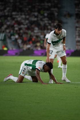 August 23, 2026, Elche, Alicante, Spain: 2 BUBA SANGARE with 5 FEDERICO REDONDO during the match between Elche CF and FC Barcelona, Barca from LaLiga EASports, matchweek 2, disputed at the MartoÂ­nez Valero stadium, Alicante Elche Spain - ZUMAc290 20260823_zsp_c290_040 Copyright: xJordixCantox