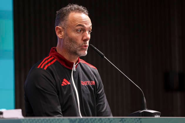 Trainer Alexander Ende (Fortuna Duesseldorf) bei der Pressekonferenz waehrend des Spiels der 1. Runde des DFB-Pokal zwischen Fortuna Duesseldorf und SC Freiburg, Merkur Spiel-Arena am 23. August 2026 in Duesseldorf, Deutschland. (Foto von Oliver Kaelke DeFodi Images) +++ Trainer Alexander Ende (Fortuna Duesseldorf) at the press conference, PK, Pressekonferenz during the 1st round match of the DFB-Pokal between Fortuna Duesseldorf and SC Freiburg at Merkur Spiel-Arena on August 23, 2026 in Dusseldorf, Germany. (Photo by Oliver Kaelke DeFodi Images) DFB DFL REGULATIONS PROHIBIT ANY USE OF PHOTOGRAPHS AS IMAGE SEQUENCES AND OR QUASI-VIDEO. (Photo by Oliver Kaelke DeFodi Images) - *** Fortuna Düsseldorf coach Alexander Ende at the press conference during the first-round DFB Cup match between Fortuna Düsseldorf and SC Freiburg at Merkur Spiel Arena on August 23, 2026, in Düsseldorf, Germany. Photo by Oliver Kaelke, DeFodi Images. Coach Alexander Ende of Fortuna Düsseldorf at the press conference during the first-round match of the DFB Cup between Fortuna Düsseldorf and SC Freiburg at Merkur Spiel Arena on August 23, 2026 in Düsseldorf, Germany. Photo by Oliver Kaelke, DeFodi Images. DFB and DFL regulations prohibit any use of photographs as image sequences and or quasi-video. Photo by Oliver Kaelke, DeFodi Images.