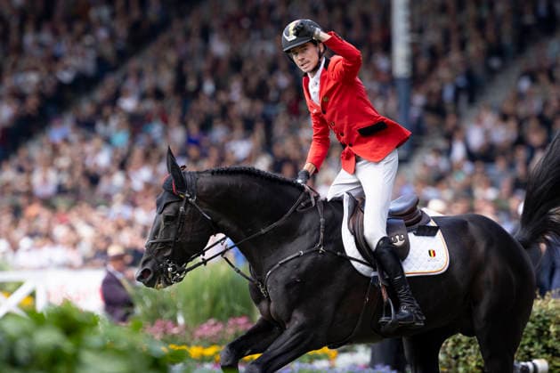 Thibeau SPITS (BEL) auf Impress-K van t Kattenheye Z, Freude, Lachen, geballte Faust, nach dem Zielsprung, gewinnt Silber, Einzelaktion, Aktion, Springen S3, Umlauf B, FEI Jumping World Championship, WM, Weltmeisterschaft - Individual Final - LONGINES-Preis, am 23.08.2026, FEI Reit Weltmeisterschaft Aachen 2026 vom 11. - 23.08.2026 in Aachen Deutschland; Â *** Thibeau SPITS BEL on Impress K van t Kattenheye Z, joy, laughter, clenched fist, after the final jump, wins silver, individual performance, action, Jumping S3, Course B, FEI Jumping World Championship Individual Final LONGINES Prize, on August 23, 2026, FEI World Equestrian Games Aachen 2026 from August 11–23, 2026, in Aachen, Germany Â