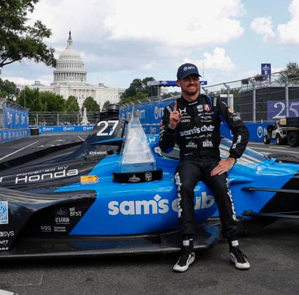 August 23, 2026: Kyle Kirkwood, driver of the 27 Andretti Honda poses with his car and trophy after the NTT IndyCar, Indy Car, IRL, USA Series Freedom 250 on August 22, 2026 on the streets of Washington, DC. CSM Washington Dc USA - ZUMAc04_ 20260823_zma_c04_101 Copyright: xJustinxCooperx