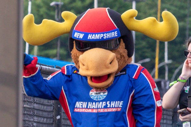 LOUDON, NH - AUGUST 23: Milo the moose hangs out in victory lane waiting for the conclusion of the NASCAR, Motorsport, USA Cup Series Dollar Tree 301 on August 23, 2026, at New Hampshire Motor Speedway in Loudon, NH. (Photo by David Hahn Icon Sportswire) AUTO: AUG 23 NASCAR Cup Series Dollar Tree 301 EDITORIAL USE ONLY Icon260823017