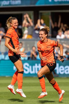 SAN JOSE, CA - AUGUST 23: Cristiana Girelli 10 of Bay FC celebrates the game winning goal in the last few minutes of a NWSL match against the Houston Dash on August 23, 2026 at PayPal Park in San Jose, CA. (Photo by Matthew Huang Icon Sportswire) SOCCER: AUG 23 NWSL Bay FC vs Houston Dash EDITORIAL USE ONLY Icon260823015