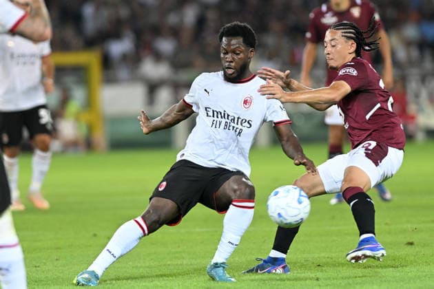 YUNUS MUSAH, Milan, KIAN FITZ-JIM FITZ JIM, Torino, Serie A 2026-27, Torino-Milan 1-2, azione, action, contrasto SERIE A 2026-27 TORINO-MILAN 1-2