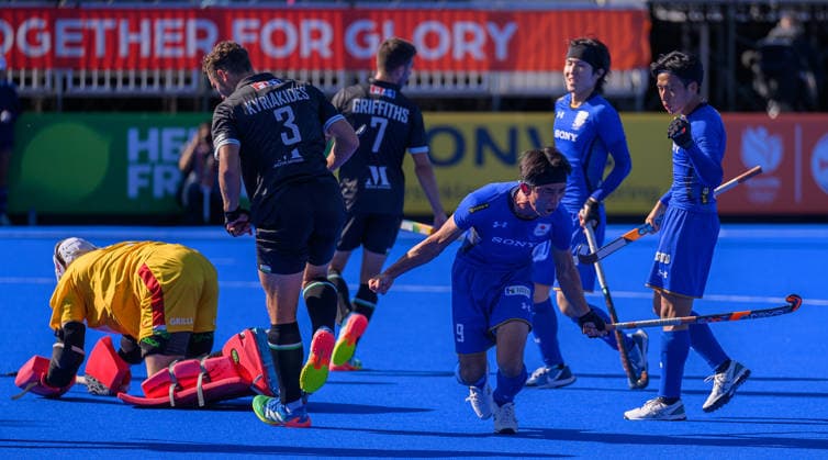 Hockey World Cup Day Ten Kosei Kawabe of Japan celebrates scoring his first goal and the team™s second against Wales during the Pool G classification match in the 2026 FIH Hockey World Cup at Wagener Stadium, Amstelveen 24 08 2026 UK Newspapers OUT Copyright: xGraemexWilcocksonx FIL-23822-0009