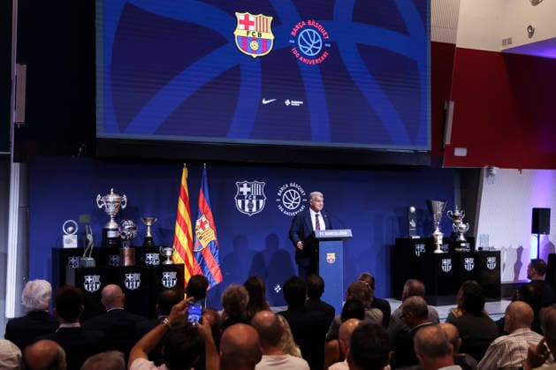 August 24, 2026, Barcelona, Barcelona, Spain: Joan Laporta, President of FC Barcelona, Barca speak during presentation of the Centenary events of the FC Barcelona Basketball section at Auditori 1899 on August 24, 2026 in Barcelona, Spain. Presentation Of The Centenary Events Of The FC Barcelona Basketball Section  - ZUMAa181 20260824_zaa_a181_007 Copyright: xJavierxBorregox
