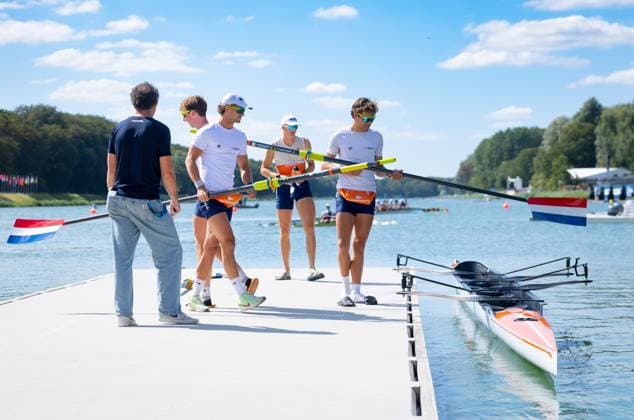 AMSTERDAM - Eli Brouwer, Gert-Jan van Doorn, Rik Rienks and Lennart van Lierop of the Men s Four without cox during the World Rowing Championships on the Bosbaan in the Amsterdam Forest. IRIS VAN DEN BROEK ANP xVIxANPxSportx xxANPxIVx 566191325 originalFilename: 566191325.jpg