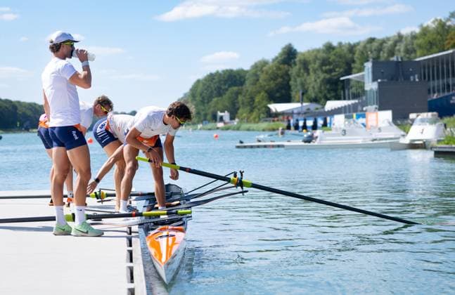 AMSTERDAM - Eli Brouwer, Gert-Jan van Doorn, Rik Rienks and Lennart van Lierop of the Men s Four without cox during the World Rowing Championships on the Bosbaan in the Amsterdam Forest. IRIS VAN DEN BROEK ANP xVIxANPxSportx xxANPxIVx 566191415 originalFilename: 566191415.jpg