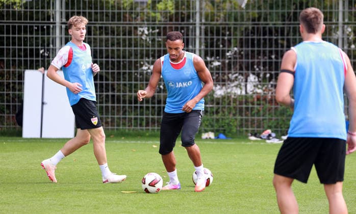 24.08.26 VfB Stuttgart Training Deutschland, Stuttgart, 24.08.2026, Fussball, Bundesliga, Saison 2026 2027, VfB Stuttgart Training: Jamie Leweling. *** August 24, 2026 VfB Stuttgart Practice Germany, Stuttgart, August 24, 2026, Soccer, Bundesliga, 2026–2027 Season, VfB Stuttgart Practice Jamie Leweling