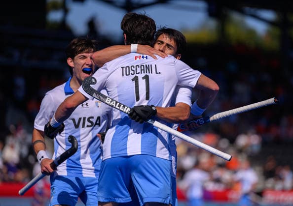 Hockey World Cup Day Ten Lucas Toscani of Argentina celebrates his second goal and the team™s fifth against India during the match in Pool E of the 2026 FIH Hockey World Cup at Wagener Stadium, Amstelveen 24 08 2026 UK Newspapers OUT Copyright: xGraemexWilcocksonx FIL-23822-0025
