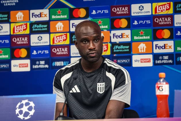 SOCCER - UEFA CL, LASK vs Celtic LINZ,AUSTRIA,24.AUG.26 - SOCCER - UEFA Champions League, play-off, Linzer ASK vs Celtic Glasgow, preview, press conference, PK, Pressekonferenz LASK. Image shows Samuel Adeniran (LASK).  GEPAxpictures xManuelxBinder