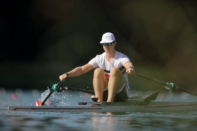 RECORD DATE NOT STATED 24th August 2026; Bosbaan, Amsterdam, Holland, Netherlands; 2026 World Rowing Championships, Day One; United States of America & x2014; Mens Single Sculls (M1x), Spares Race 1 & x2014; Spare rower paddles down to the start AnthonyxBenoit