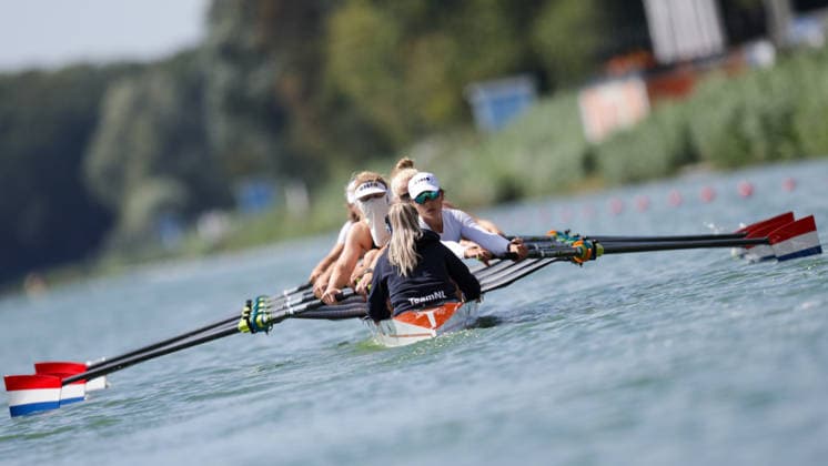 RECORD DATE NOT STATED 24th August 2026; Bosbaan, Amsterdam, Holland, Netherlands; 2026 World Rowing Championships, Day One; Netherlands Womens Eight (W8+) with Claire de Kok, Hannah Heideveld, Lisanne van der Lelij, Vera Sneijders, Willemijn Mulder, Ilse Kolkman, Hermijntje Drenth and Bente Paulis, coxed by Dieuwke Fetter during practice AnthonyxBenoit