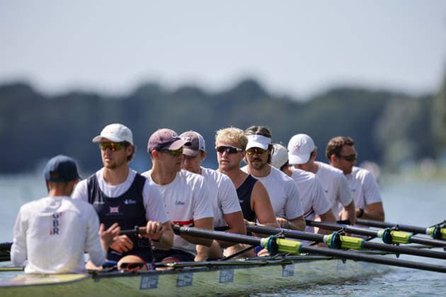 RECORD DATE NOT STATED 24th August 2026; Bosbaan, Amsterdam, Holland, Netherlands; 2026 World Rowing Championships, Day One; Great Britain Mens Eight (M8+) with William Stewart, Matthew Rowe, Gabriel Obholzer, Samuel Nunn, David Bewicke-Copley, Harry Geffen, Miles Beeson and Archie Drummond, coxed by Tom Bryce during practice AnthonyxBenoit