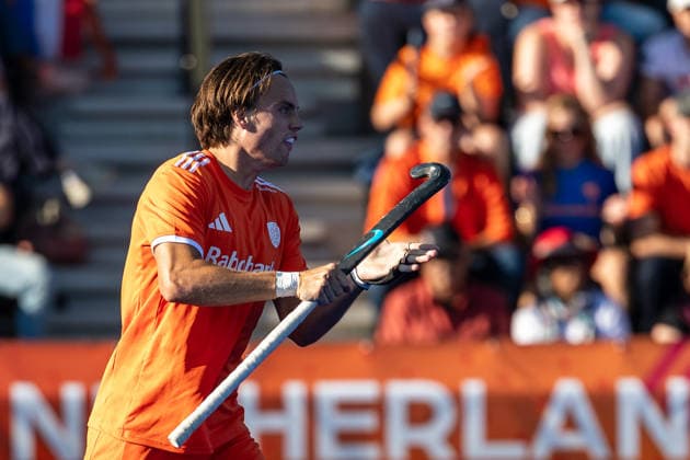 FIH Hockey World Cup: Netherlands v England AMSTELVEEN, NL - AUGUST 24: Duco Telgenkamp of Netherlands during the FIH Hockey World Cup match between Netherlands and England at Wagener Stadion on August 24, 2026 in Amstelveen, Netherlands. Amstelveen Wagener Stadion Netherlands Content not available for redistribution in The Netherlands directly or indirectly through any third parties. Copyright: xMarcelxvanxPlateringenx