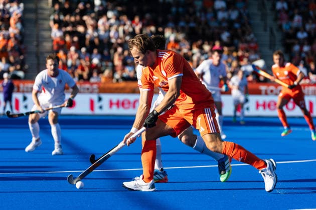 FIH Hockey World Cup: Netherlands v England AMSTELVEEN, NL - AUGUST 24: Thijs van Dam of Netherlands during the FIH Hockey World Cup match between Netherlands and England at Wagener Stadion on August 24, 2026 in Amstelveen, Netherlands. Amstelveen Wagener Stadion Netherlands Content not available for redistribution in The Netherlands directly or indirectly through any third parties. Copyright: xMarcelxvanxPlateringenx