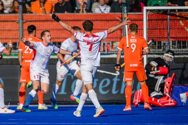 AMSTELVEEN, 24-08-2026, Wagener Stadion, FIH Hockey World Cup 2026 Men, 2026. Zachary Wallace celebrating the goal scored during the game Netherlands - England (men). Netherlands - England (men)  x206022297x Copyright: