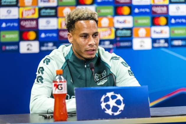 BODO , 24-08-2026 , Aspmyra Stadion , Champions League , season 2026 2027 , press conference, PK, Pressekonferenz NEC in Bodo , picture shows , NEC player Tjaronn Chery Press conference NEC Bodo  x206022307x Copyright: