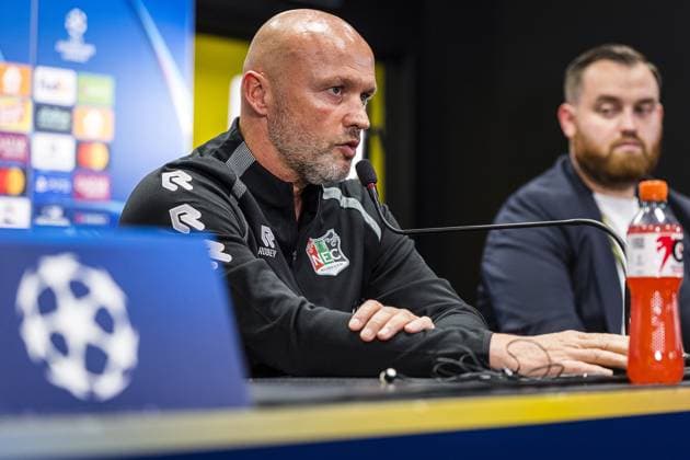 BODO , 24-08-2026 , Aspmyra Stadion , Champions League , season 2026 2027 , press conference, PK, Pressekonferenz NEC in Bodo , picture shows , NEC coach Dick Schreuder Press conference NEC Bodo  x206022317x Copyright: