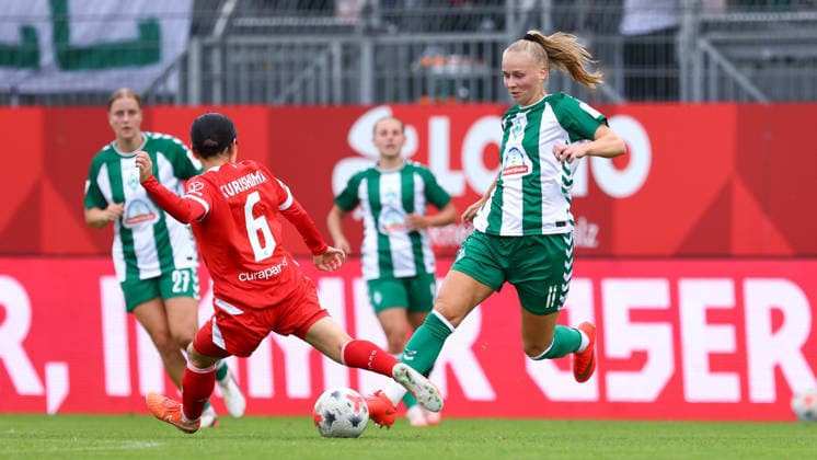 v.li.: Akari Kurishima (1. FSV Mainz 05, 6) und Isabella Jaron (SV Werder Bremen, 11) im Zweikampf, Duell, Dynamik, Aktion, Action, Spielszene, DIE DFB-RICHTLINIEN UNTERSAGEN JEGLICHE NUTZUNG VON FOTOS ALS SEQUENZBILDER UND ODER VIDEOÄHNLICHE FOTOSTRECKEN. DFB REGULATIONS PROHIBIT ANY USE OF PHOTOGRAPHS AS IMAGE SEQUENCES AND OR QUASI-VIDEO., 24.08.2026, Mainz (Deutschland), Fussball, Google Pixel Frauen-Bundesliga, 1. FSV Mainz 05 - SV Werder Bremen *** v li Akari Kurishima 1 FSV Mainz 05, 6, and Isabella Jaron SV Werder Bremen, 11, in a one-on-one, duel, dynamic moment, action, game scene, DFB REGULATIONS PROHIBIT ANY USE OF PHOTOGRAPHS AS SEQUENCE IMAGES AND OR VIDEO-LIKE PHOTO SERIES DFB REGULATIONS PROHIBIT ANY USE OF PHOTOGRAPHS AS IMAGE SEQUENCES AND OR QUASI-VIDEO, August 24, 2026, Mainz, Germany, soccer, Google Pixel Women’s Bundesliga, 1 FSV Mainz 05 vs. SV Werder Bremen xobx
