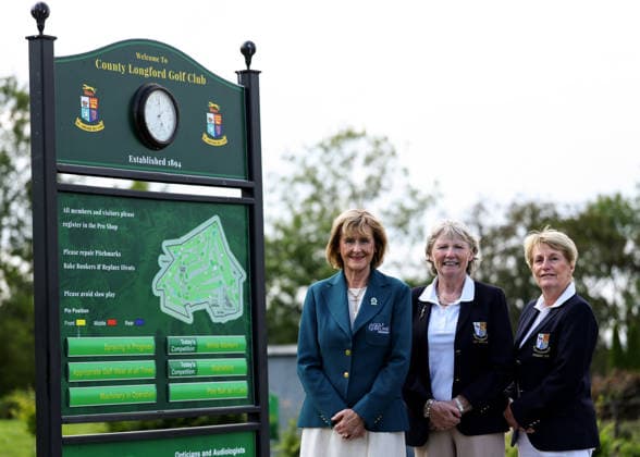 REPRO FREE *PRESS RELEASE NO REPRODUCTION FEE* EDITORIAL USE ONLY Australian Spoons All-Ireland Final, Longford Golf Club, Longford 24 8 2026 (L to R) Golf Ireland President Fiona Delargy with County Longford Golf Club Lady Captain Dolores Kane and Lady President Pauline Corry Fiona Delargy with Dolores Kane and Pauline Corry 24 8 2026  Copyright: xx BB3_8783