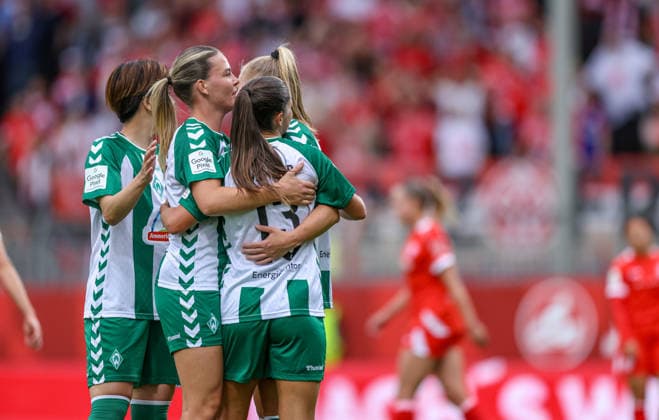 GER, Mainz, FSV Mainz 05 vs Werder Bremen, Google Pixel Frauen Bundesliga, Fussball, DFB, Spielzeit 2026 2027, Bruchwegstadion, 1. Spieltag im Bild: Isabella Jaron (SV Werder Bremen Frauen 11), Tor, Jubel und Freude, Emotionen DFB DFL REGULATIONS PROHIBIT ANY USE OF PHOTOGRAPHS AS IMAGE SEQUENCES AND OR QUASI-VIDEO, 24.08.2026 *** GER, Mainz, FSV Mainz 05 vs. Werder Bremen, Google Pixel Women s Bundesliga, Soccer, DFB, 2026–2027 Season, Bruchwegstadion, Matchday 1 in Pictures: Isabella Jaron, SV Werder Bremen Women’s Team No. 11, Goal, Celebration and Joy, Emotions. DFB and DFL regulations prohibit any use of photographs as image sequences and or quasi-video. August 24, 2026 Copyright: HMBxMedia HendrikxHamelau