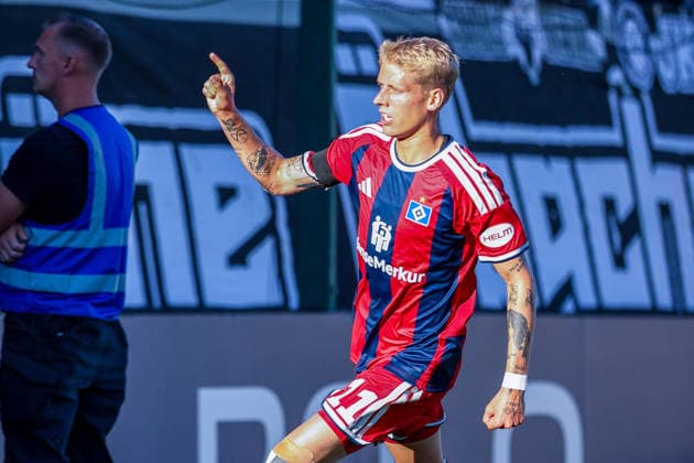 2026.08.24, xkwix, Fußball, DFB-Pokal, SC Verl - Hamburger SV, SPORTCLUB Arena, 1.Runde, Saison 2026 2027: Albert Groenbaek (Hamburger SV 11) jubelt nach Tor zum 0:1 DFB regulations prohibit any use of photographs as image sequences and or quasi-video. Photo: xKamilxWilkowskixPressefotoKochx Nordrhein-Westfalen Deutschland *** August 24, 2026, xkwix, Soccer, DFB Cup, SC Verl vs. Hamburger SV, SPORTCLUB Arena, Round 1, 2026–2027 season: Albert Groenbaek of Hamburger SV celebrates after scoring the 0–1 goal. DFB regulations prohibit any use of photographs as image sequences and or quasi-video. Photo: xKamilxWilkowskixPressefotoKochx, North Rhine-Westphalia, Germany