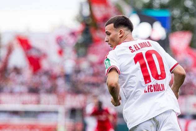 WUERZBURG, GERMANY - AUGUST 24: Said El Mala (1. FC Koeln, 10) now wearing his new number 10 during the 1st round DFB Pokal match between Wuerzburger Kickers vs. 1. FC Koeln at AKON ARENA on August 24, 2026 in Wuerzburg, Germany. DFB REGULATIONS PROHIBIT ANY USE OF PHOTOGRAPHS AS IMAGE SEQUENCES AND OR QUASI-VIDEO. Bavaria Germany Copyright: xSteffiexWunderlx