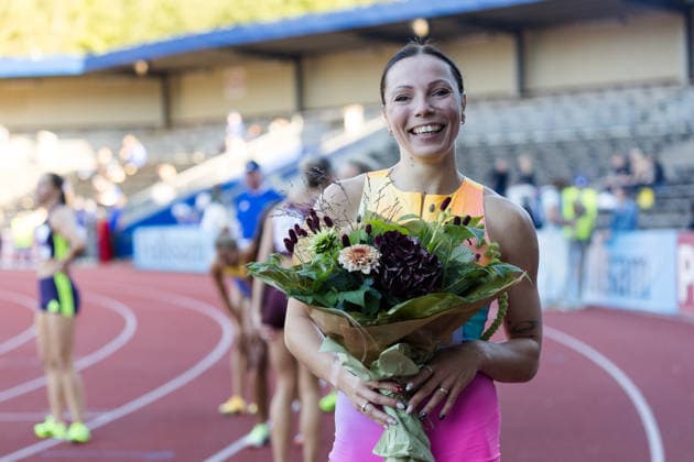 260824 Luca Kozak, Ungern jublar efter damernas 100 meter häck under friidrottstävlingen i Folksam Grand Prix den 24 augusti 2026 i Göteborg. *** August 24, 2026: Luca Kozak of Hungary celebrates after the women’s 100-meter hurdles at the Folksam Grand Prix track and field meet on August 24, 2026, in Gothenburg  Copyright: MICHAELxERICHSEN BB260824MI009