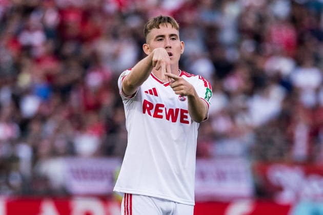 WUERZBURG, GERMANY - AUGUST 24: Isak Johannesson (1. FC Koeln, 8) celebrates scoring the 1:1 goal during the 1st round DFB Pokal match between Wuerzburger Kickers vs. 1. FC Koeln at AKON ARENA on August 24, 2026 in Wuerzburg, Germany. DFB REGULATIONS PROHIBIT ANY USE OF PHOTOGRAPHS AS IMAGE SEQUENCES AND OR QUASI-VIDEO. Bavaria Germany Copyright: xSteffiexWunderlx