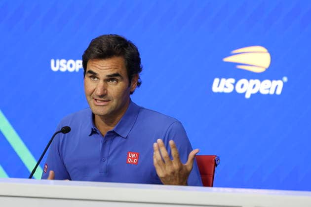 Rodger Federer gives a press conference, PK, Pressekonferenz at US Open Swiss former tennis player Roger Federer gives a press conference at the USTA Billie Jean King National Tennis Center in Flushing Meadows, New York, USA, 24 August 2026. Federer is set to play a Fan Week exhibition match on 25 August, his first competitive appearance at Arthur Ashe Stadium since 2019. FLUSHING MEADOWS NEW YORK UNITED STATES  Copyright: xSARAHxYENESELx
