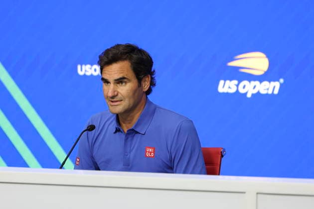 Rodger Federer gives a press conference, PK, Pressekonferenz at US Open Swiss former tennis player Roger Federer gives a press conference at the USTA Billie Jean King National Tennis Center in Flushing Meadows, New York, USA, 24 August 2026. Federer is set to play a Fan Week exhibition match on 25 August, his first competitive appearance at Arthur Ashe Stadium since 2019. FLUSHING MEADOWS NEW YORK UNITED STATES  Copyright: xSARAHxYENESELx