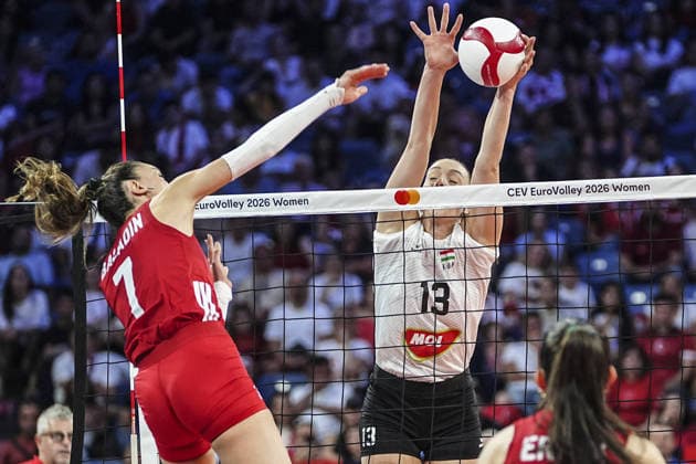 Turkiye v Hungary - CEV EuroVolley 2026 ISTANBUL, TURKIYE - AUGUST 24: Hande Baladin (7) of Turkiye in action against Anett Nemeth (13) of Hungary during the CEV EuroVolley 2026 Women Group A match between Turkiye and Hungary at Sinan Erdem Sports Hall, on August 24, 2026 in Istanbul, Turkiye. Agit Erdi Ulukaya Anadolu Istanbul Turkey. Editorial use only. Please get in touch for any other usage.  Copyright: x2026xAnadoluxAgitxErdixUlukayax