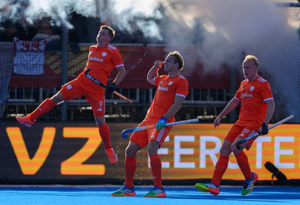 Hockey World Cup Day Ten Jip Janssen (centre) scores his first goal to equalise against England during the crucial Pool E match against Netherlands in the 2026 FIH Hockey World Cup at Wagener Stadium, Amstelveen 24 08 2026 UK Newspapers OUT Copyright: xGraemexWilcocksonx FIL-23822-0049
