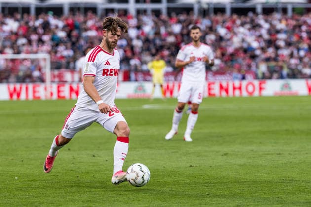 WUERZBURG, GERMANY - AUGUST 24: Jan Thielmann (1. FC Koeln, 29) controls the ball during the 1st round DFB Pokal match between Wuerzburger Kickers vs. 1. FC Koeln at AKON ARENA on August 24, 2026 in Wuerzburg, Germany. DFB REGULATIONS PROHIBIT ANY USE OF PHOTOGRAPHS AS IMAGE SEQUENCES AND OR QUASI-VIDEO. Bavaria Germany Copyright: xSteffiexWunderlx