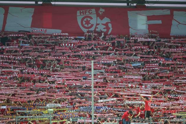 Halle - Schalke DFB Pokal Halle, 24.08.2026, Leuna-Chemie-Stadion, Fußball, Männer, Saison 2026 2027, DFB Pokal, 1. Runde , Hallescher FC - FC Schalke 04 , Im Bild: Fans Halle , *** Halle vs. Schalke, DFB Cup, Halle, August 24, 2026, Leuna Chemie Stadium, Soccer, Men, 2026–2027 Season, DFB Cup, First Round, Hallescher FC vs. FC Schalke 04, Pictured: Halle fans,