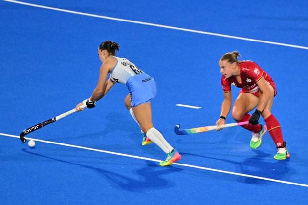 RECORD DATE NOT STATED Argentina s Brisa Bruggesser and Belgium s Camille Belis fight for the ball during a Field hockey, Feldhockey game between Belgian national team, Nationalteam Red Panthers and Argentina, at the women s 2026 Hockey World Cup, on Monday 24 August 2026 in Wavre. The 2026 edition of the Hockey World Cup takes place in Belgium and The Netherlands from August 15 to August 30. DIRKxWAEM  x184196328x