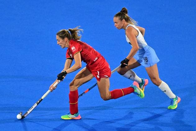 RECORD DATE NOT STATED Belgium s Judith Vandermeiren and Argentina s Victoria Sauze fight for the ball during a Field hockey, Feldhockey game between Belgian national team, Nationalteam Red Panthers and Argentina, at the women s 2026 Hockey World Cup, on Monday 24 August 2026 in Wavre. The 2026 edition of the Hockey World Cup takes place in Belgium and The Netherlands from August 15 to August 30. DIRKxWAEM  x184196705x