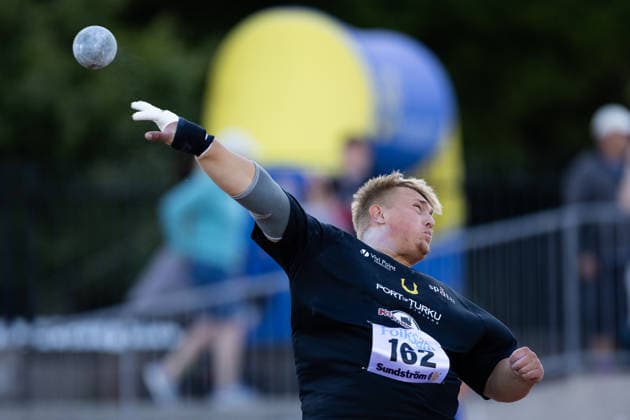 260824 Miika Lahtonen, Finland, tävlar i herrarnas kula under friidrottstävlingen i Folksam Grand Prix den 24 augusti 2026 i Göteborg. *** 260824 Miika Lahtonen of Finland competes in the men s shot put at the Folksam Grand Prix track and field meet on August 24, 2026, in Gothenburg  Copyright: MICHAELxERICHSEN BB260824MI032