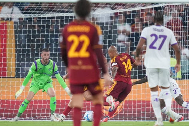 Roma™s Donyell Malen goal 1-0 during the Serie A EniLive soccer match between Roma and Fiorentina at the Rome s Olympic stadium, Italy - Monday August 24, 2026 - Soccer ( Photo by Alfredo Falcone LaPresse )  Copyright: xAlfredoxFalcone LaPressex
