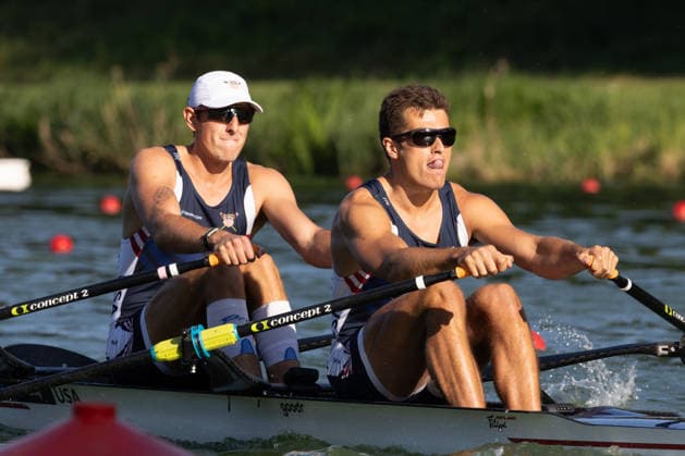 RECORD DATE NOT STATED 24th August 2026; Bosbaan, Amsterdam, Holland, Netherlands; 2026 World Rowing Championships, Day One; Heat Race; United States Mens Double Sculls (M2x) with Willem Drescher and James Fetter AnthonyxBenoit