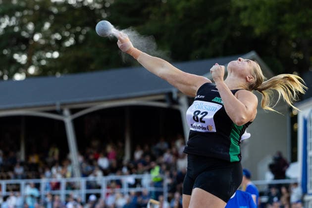 260824 Fanny Roos, Malmö AI, tävlar i damernas kula under friidrottstävlingen i Folksam Grand Prix den 24 augusti 2026 i Göteborg. *** August 24, 2026: Fanny Roos of Malmö AI competes in the women’s shot put at the Folksam Grand Prix track and field meet on August 24, 2026, in Gothenburg  Copyright: MICHAELxERICHSEN BB260824MI054