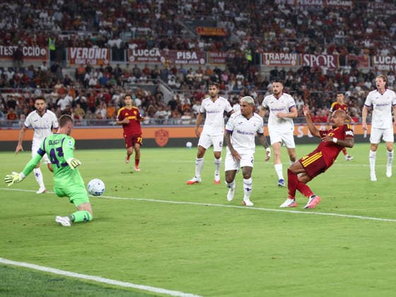 IPA87771318 - August 24, 2026: Roma vs. Fiorentina (Serie A) Sports; Soccer; Matchday 1& xD;In the photo: Malen scores& xD;(Photo by Gino Mancini)  Copyright: xGinoxMancini IPAxSportx xx 87771318