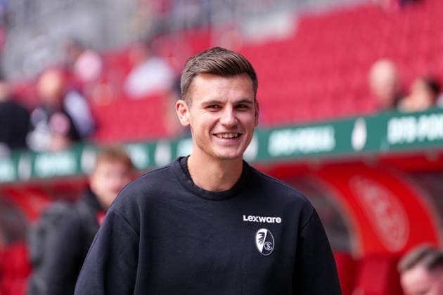 Yannik Engelhardt, SC Freiburg, 16, Germany, soccer, 1st round, DFB Cup, 2026–2027, Fortuna Düsseldorf vs. SC Freiburg, August 23, 2026, Merkur Spiel Arena, Düsseldorf, Merkur Spiel Arena, Düsseldorf, North Rhine-Westphalia, Germany Copyright: xArnexAmbergx