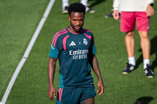 Real Madrid training session Vinicius Junior of Real Madrid CF is seen training with his teammates during the training session ahead of their LaLiga EA Sports football match against Real Sociedad at Ciudad Real Madrid on August 25, 2026 in Madrid, Spain. Madrid Ciudad Real Madrid Madrid Spain Copyright: xAlbertoxGardinx AGardin_20260825_Foot_Rea_Mad_Tra_0056