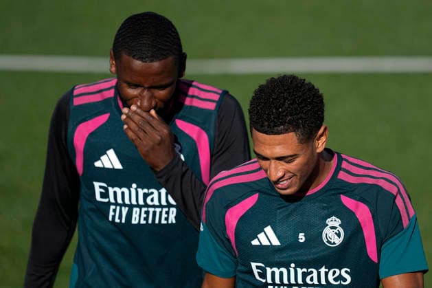 August 25, 2026, Valdebebas, Madrid, Spain: Jude Bellingham and Antonio Rudiger during the training day of Real Madrid ahead the Spanish League, LaLiga EA Sports, football match against Real Sociedad at Ciudad Deportiva Real Madrid on August 25, 2026, in Valdebebas, Madrid, Spain. Valdebebas Spain - ZUMAa181 20260825_zaa_a181_005 Copyright: xOscarxJ.xBarrosox