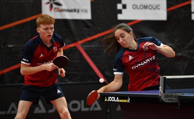 Second round of qualification mixed doubles of Table tennis, Tischtennis during the WTT Feeder Olomouc, Czech Republic, August 25, 2026. Jana Vasenkova and Jan Skalda of Czech Republic. (CTKxPhoto LudekxPerina) CTKPhotoP2026082502433  CTKPhotoP2026082502433