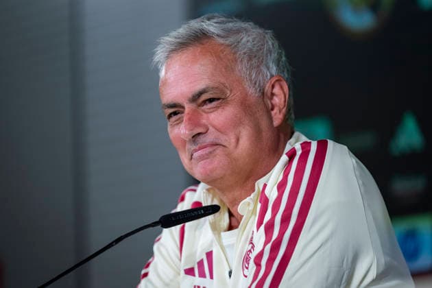 Real Madrid press conference, PK, Pressekonferenz Jose Mourinho, head coach of Real Madrid CF, speaks during the press conference ahead of their LaLiga EA Sports football match against Real Sociedad at Ciudad Real Madrid on August 25, 2026 in Madrid, Spain. Madrid Ciudad Real Madrid Madrid Spain Copyright: xAlbertoxGardinx AGardin_20260825_Foot_Rea_Mad_Tra_0208