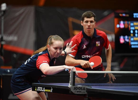 Second round of qualification mixed doubles of Table tennis, Tischtennis during the WTT Feeder Olomouc, Czech Republic, August 25, 2026. Pictured Veronika Polakova, Jiri Martinko of Czech Republic. (CTKxPhoto LudekxPerina) CTKPhotoP2026082502854  CTKPhotoP2026082502854